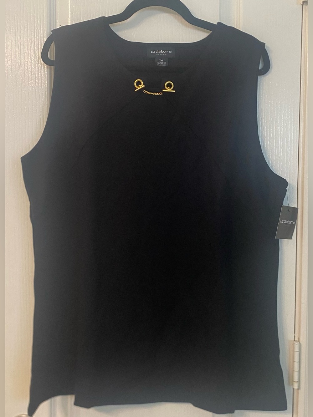 Liz Claiborne Black Sleeveless Top with Gold Chain Accent